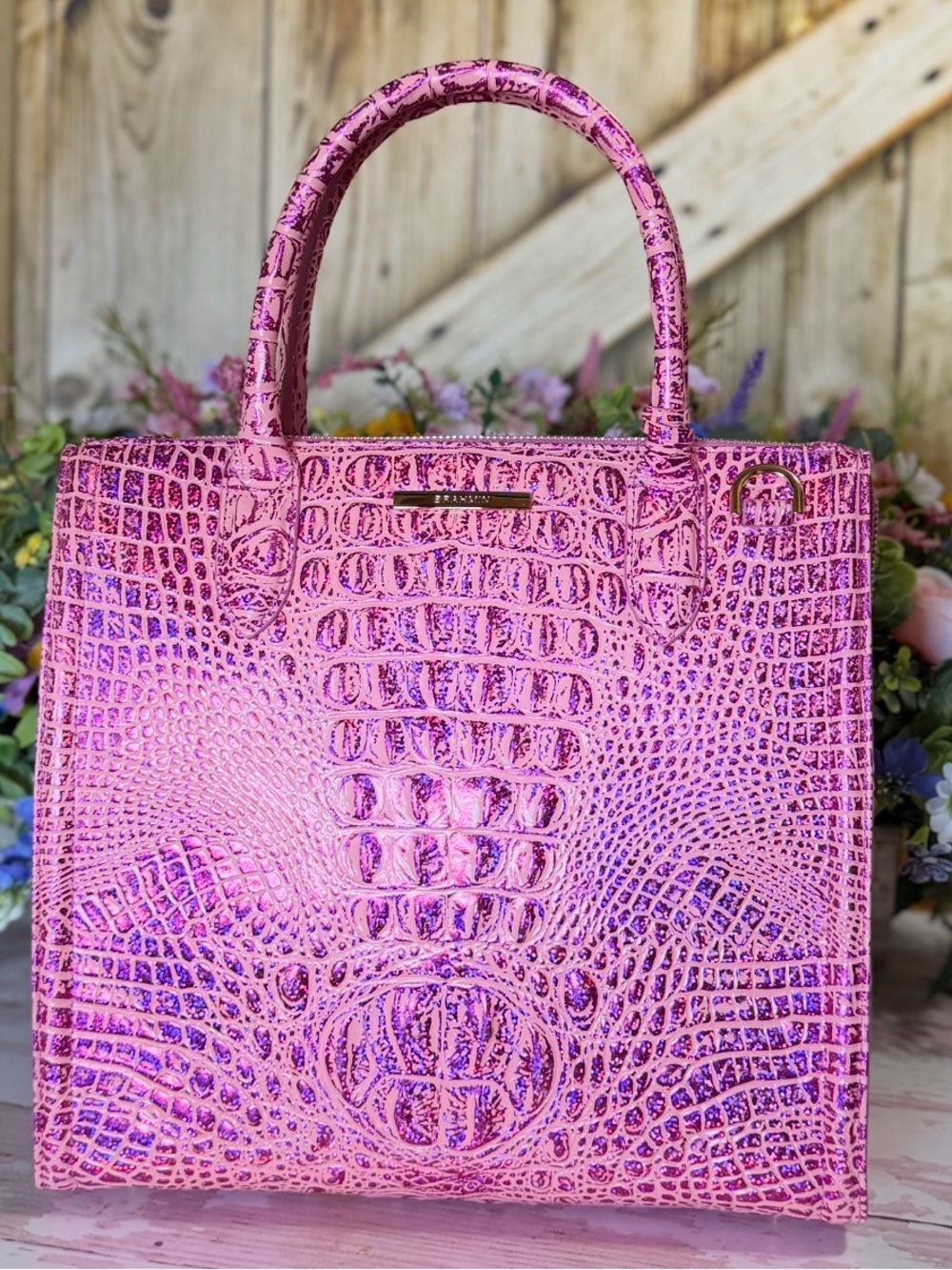 NWT Brahmin Caroline Empower Melbourne Leather Pink Purple sparkle FIRM $ 2 EYES - Picture 9 of 16